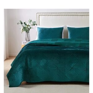 Barefoot Bungalow Riviera Velvet Modern Teal Quilt Set King New